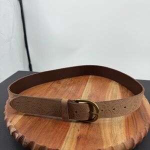 Lucky Brand size S paisley brown leather belt brass buckle gb1017